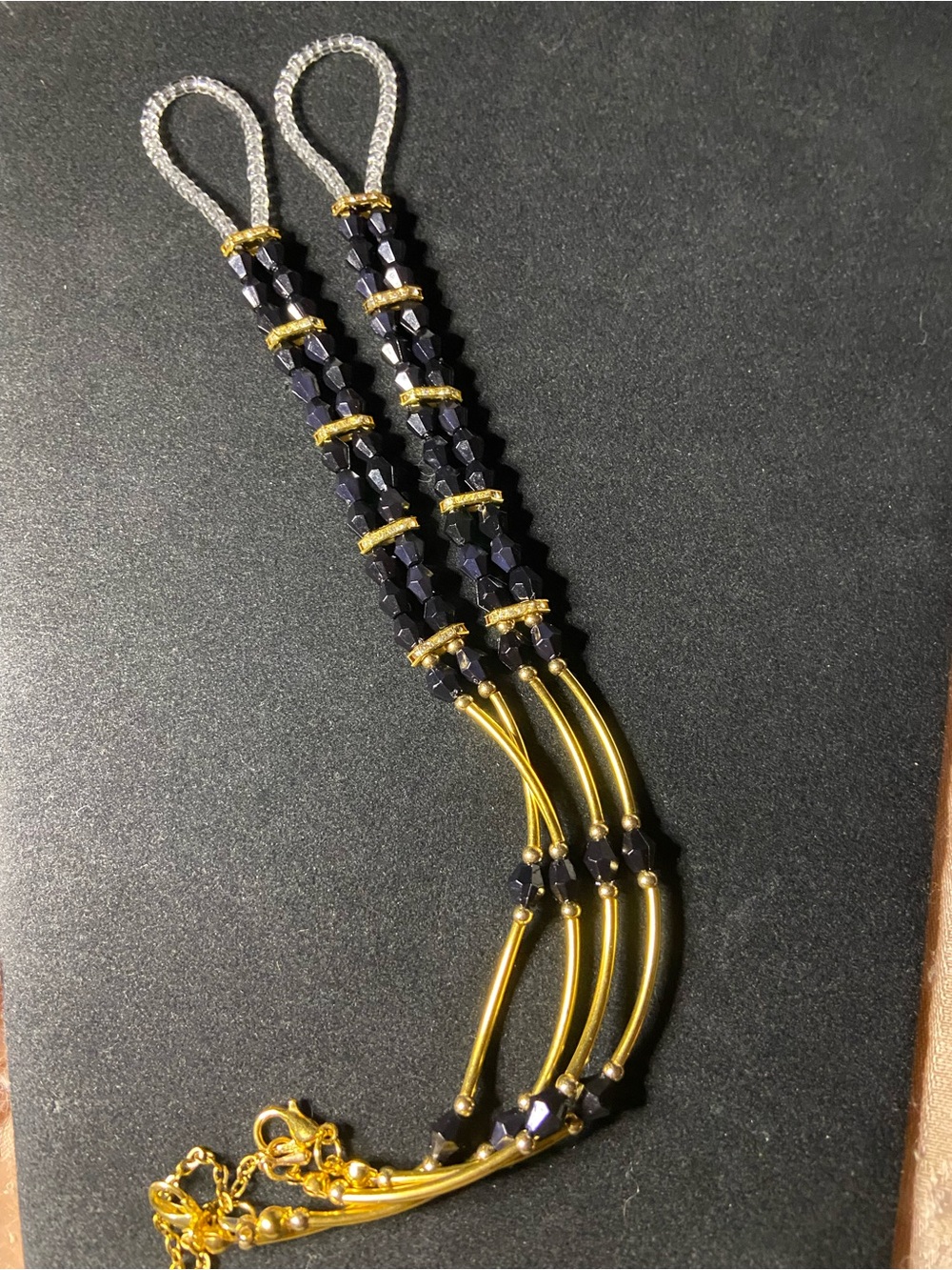 Elegant Black and Gold Beaded Barefoot Sandals/Foot Jewelry
